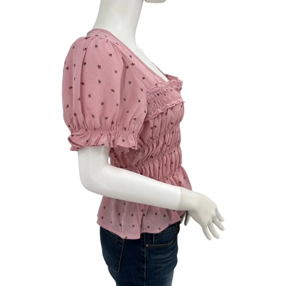 FREE PEOPLE NWT Small Adore‎ You Blouse Mauve Pink Floral Cottagecore Peplum Top